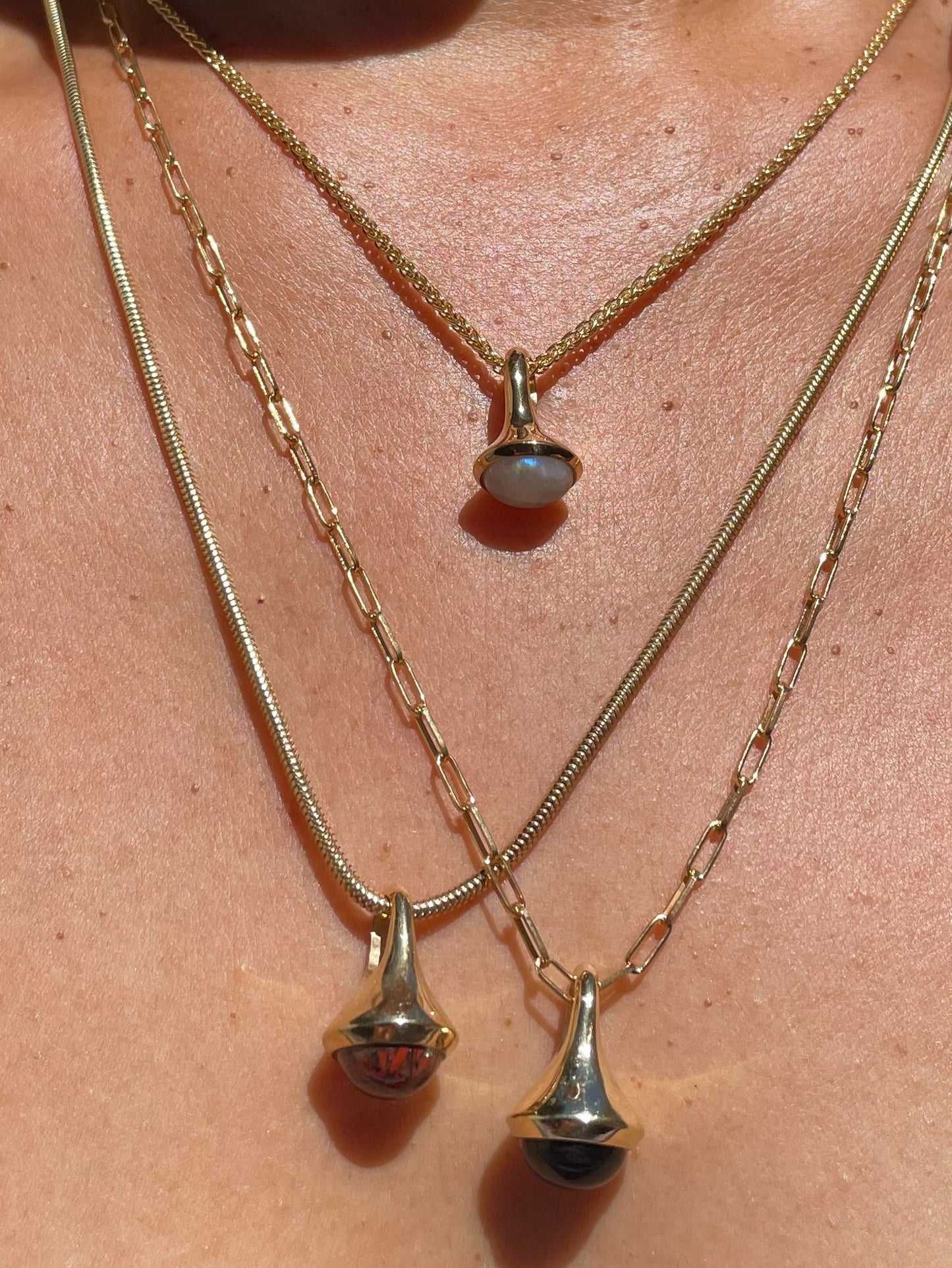 Gold Plated Drop Pendant -small (8mm stone) on 45/50cm chain