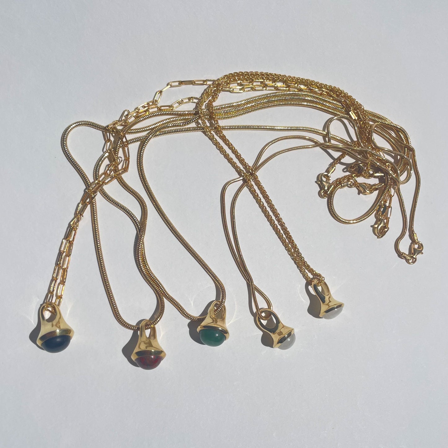 Gold Plated Drop Pendant -Medium (9 or 10mm stone) on 45/50/55cm chain