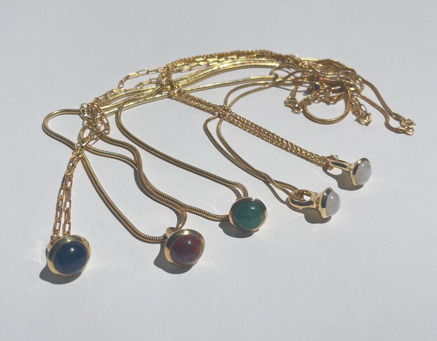 Gold Plated Drop Pendant -Medium (9 or 10mm stone) on 45/50/55cm chain