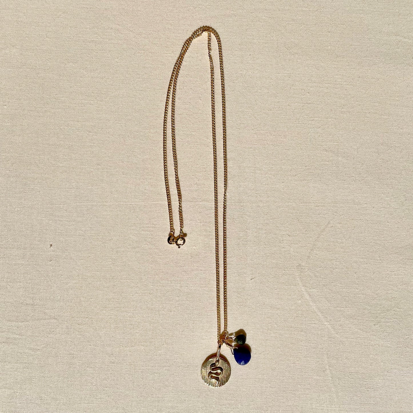 Creative Life Force Snake Medallion with with Lapis Lazuli and Green Tourmaline Briolette
