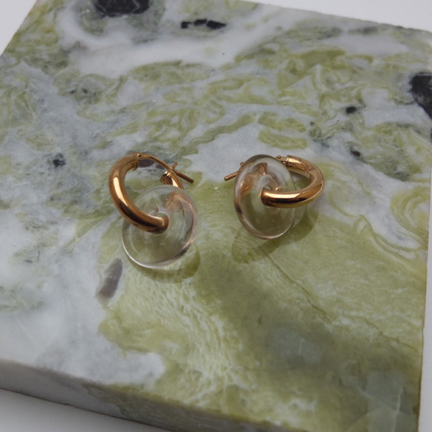 Clear Quartz Donut On Gold Plated Small Hoop
