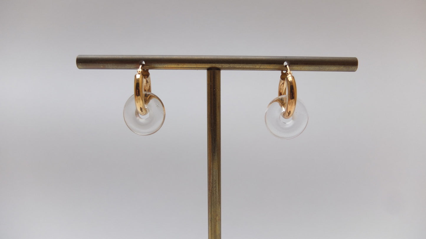 Clear Quartz Donut On Gold Plated Small Hoop