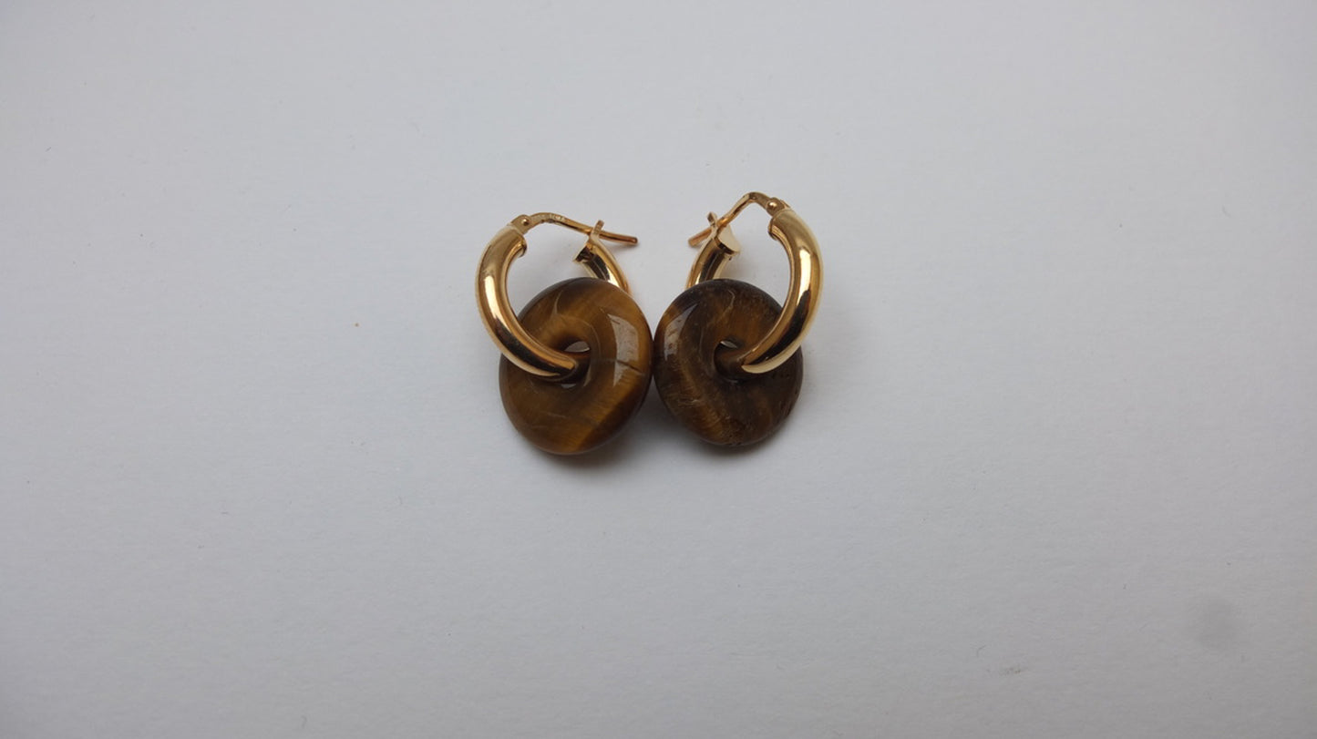 Tigers eye Donut On Gold Plated Small Hoop