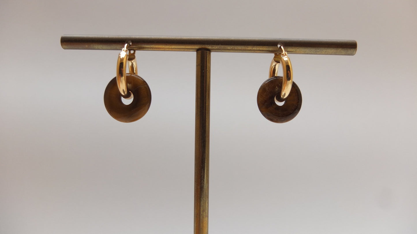 Tigers eye Donut On Gold Plated Small Hoop