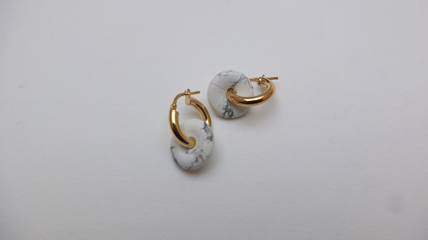 Howlite Donut On Gold Plated Small Hoop