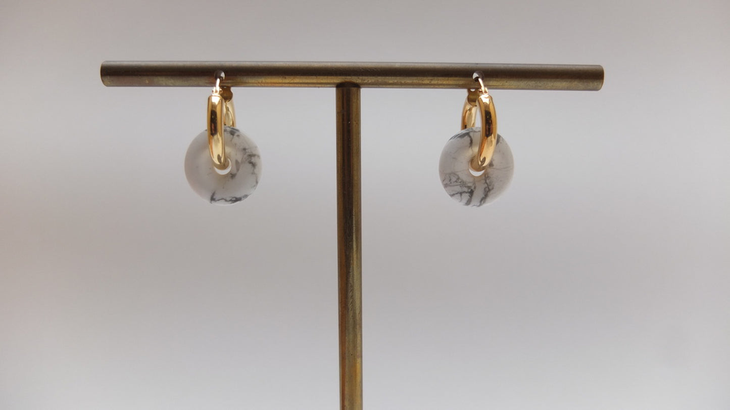 Howlite Donut On Gold Plated Small Hoop