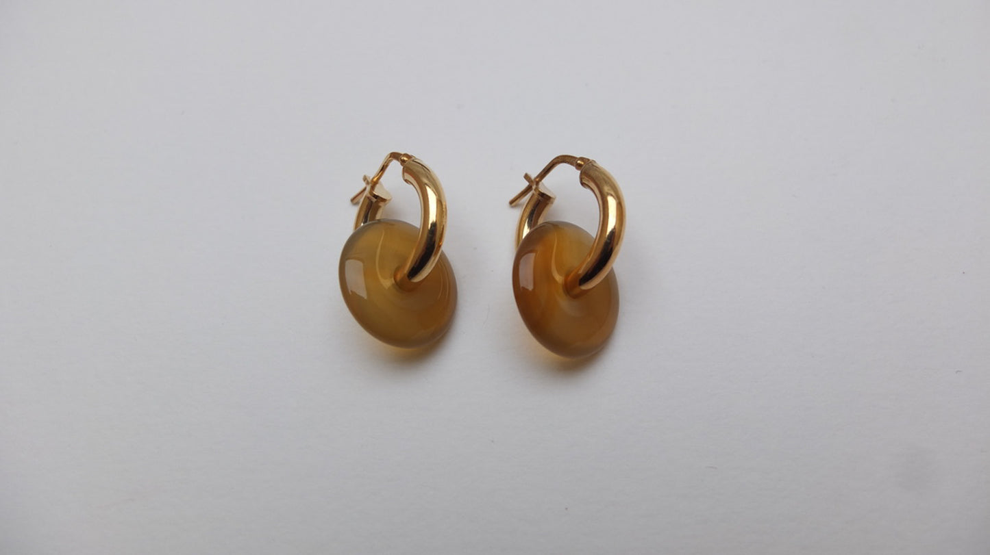Yellow Carnelian Donut On Gold Plated Small Hoop