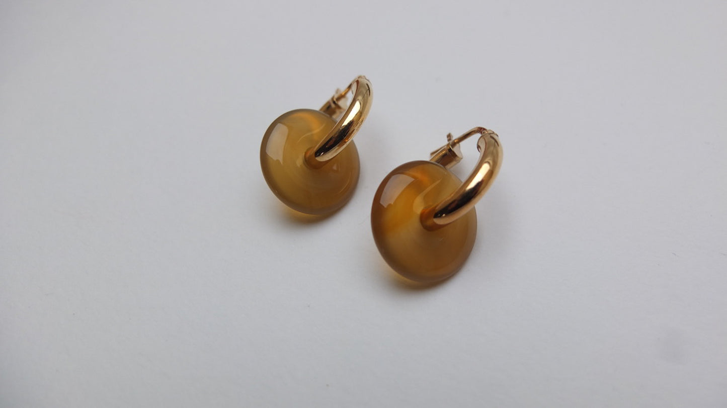 Yellow Carnelian Donut On Gold Plated Small Hoop