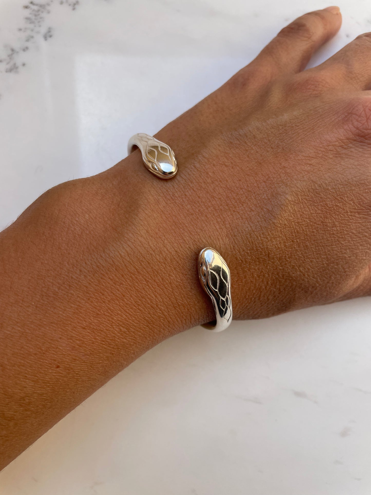 Silver Double Headed Snake Bangle