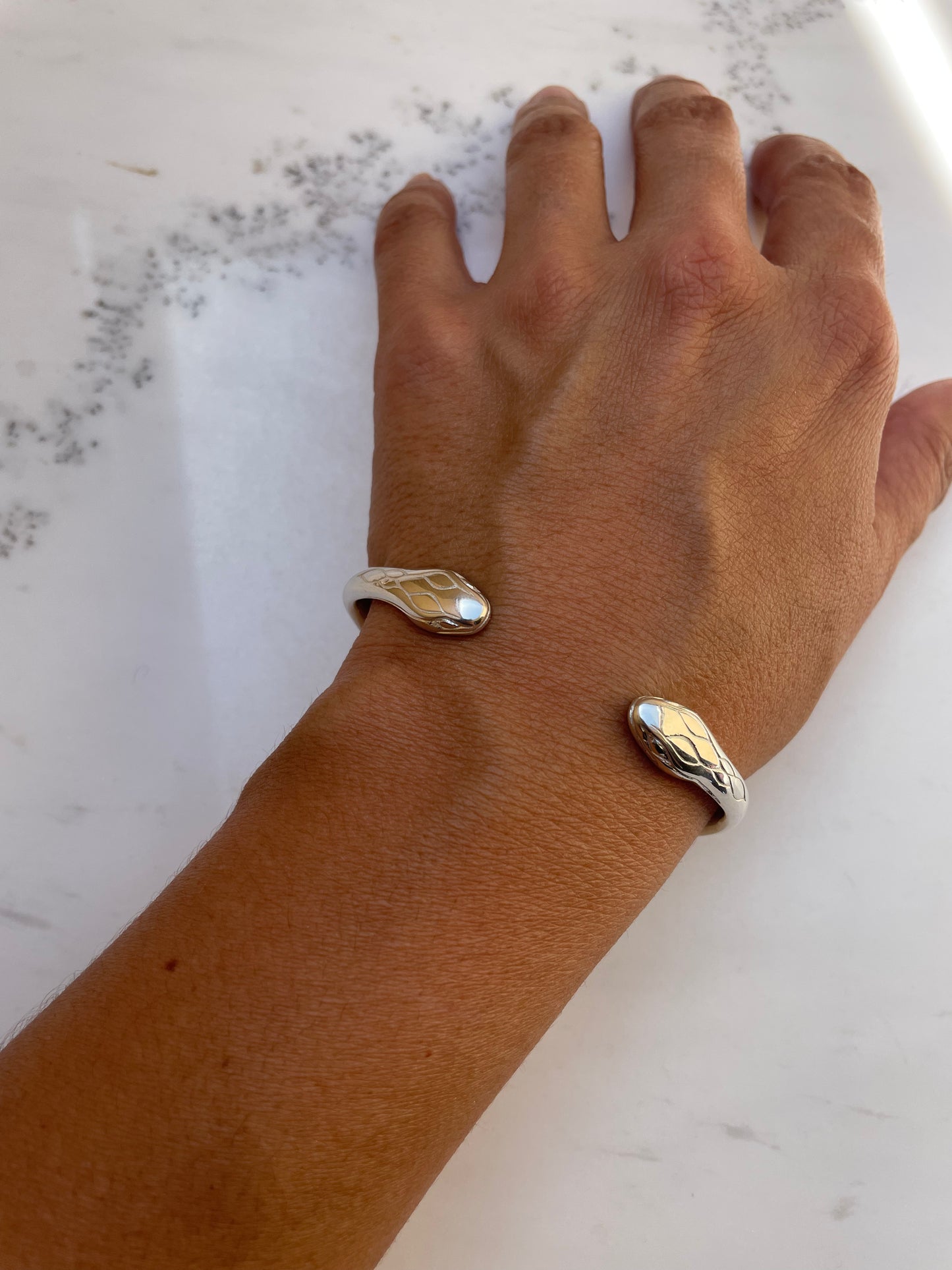 Silver Double Headed Snake Bangle