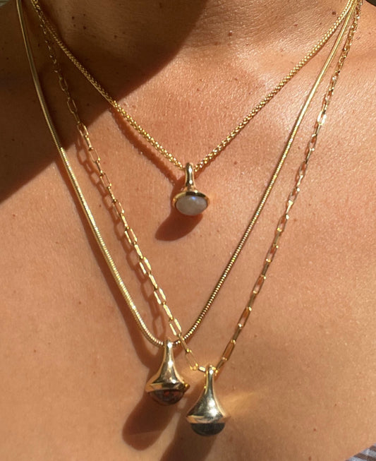 Gold Plated Drop Pendant -Medium (9 or 10mm stone) on 45/50/55cm chain