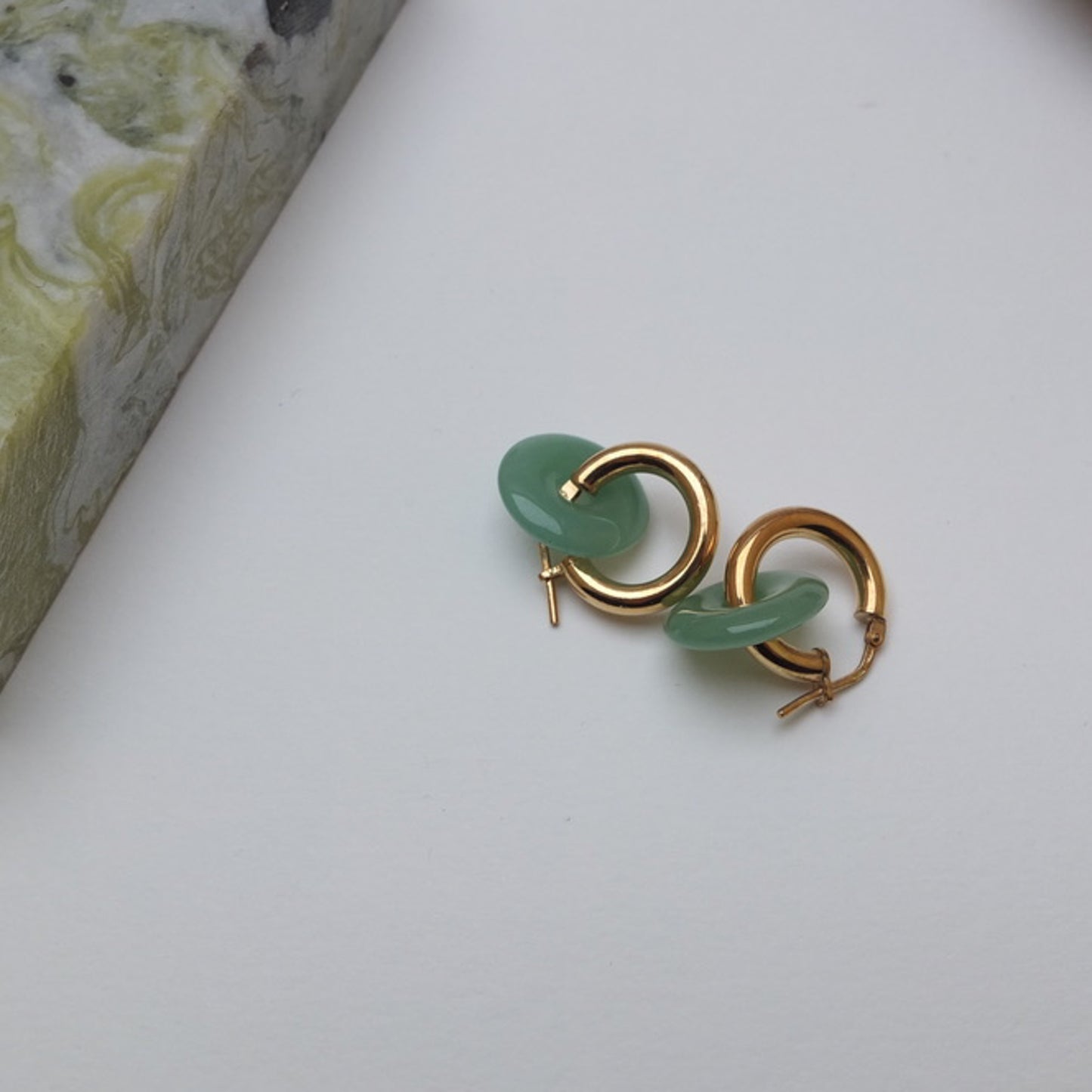 Aventurine Donut On Gold Plated Small Hoop