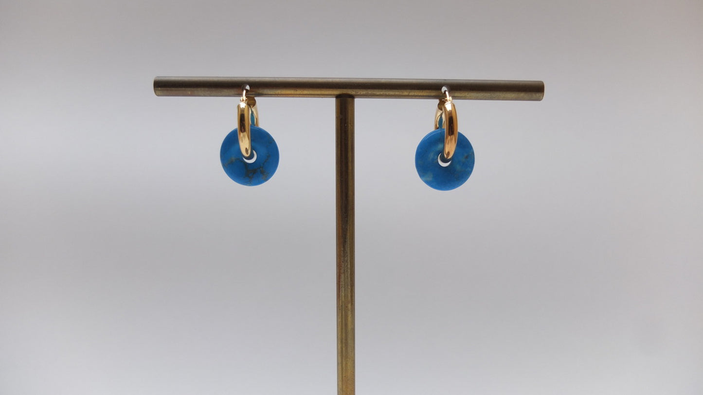 Blue Howlite Donut On Gold Plated Small Hoop