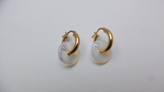 Opalite Glass Donut On Gold Plated Small Hoop