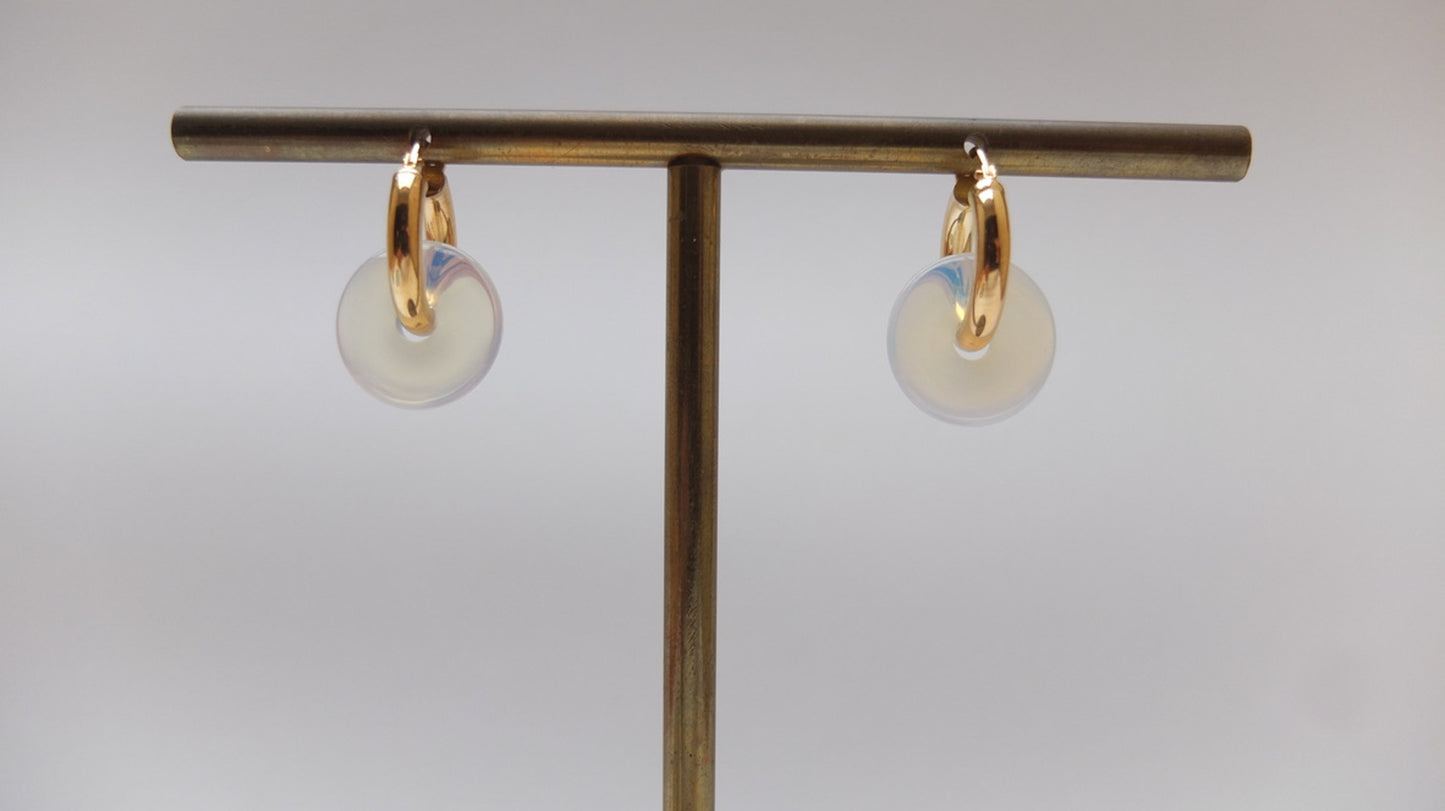 Opalite Glass Donut On Gold Plated Small Hoop