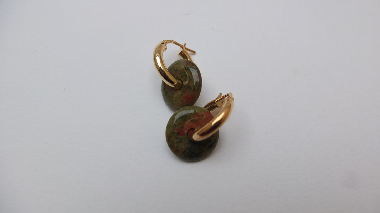Unakite Donut On Gold Plated Small Hoop