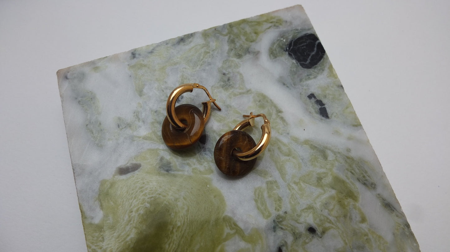 Unakite Donut On Gold Plated Small Hoop