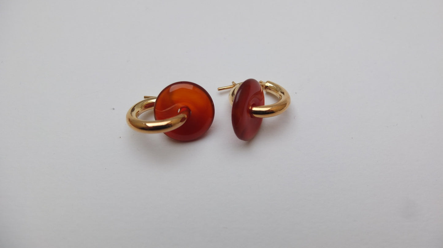 Red Carnelian Donut On Gold Plated Small Hoop