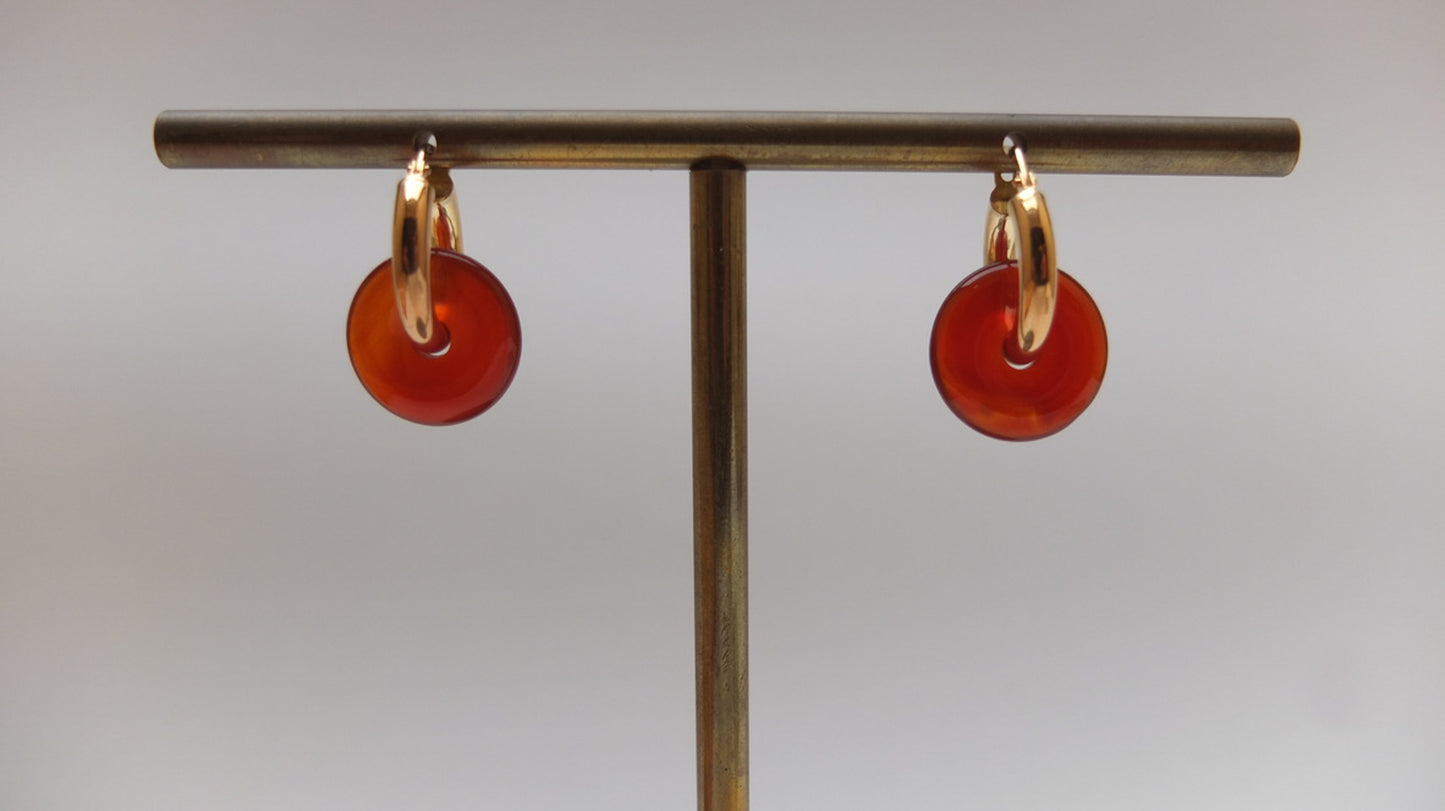 Red Carnelian Donut On Gold Plated Small Hoop