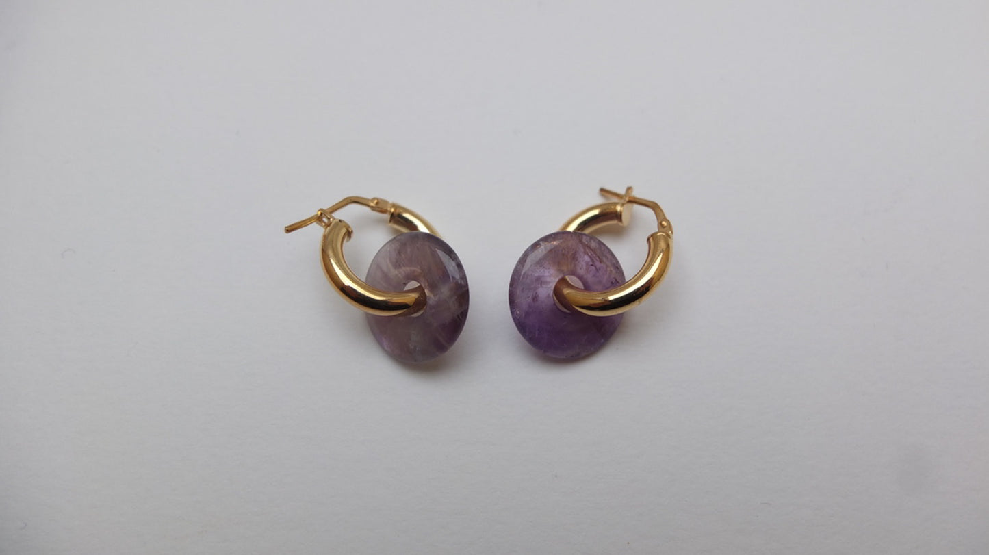 Amethyst Donut On Gold Plated Small Hoop