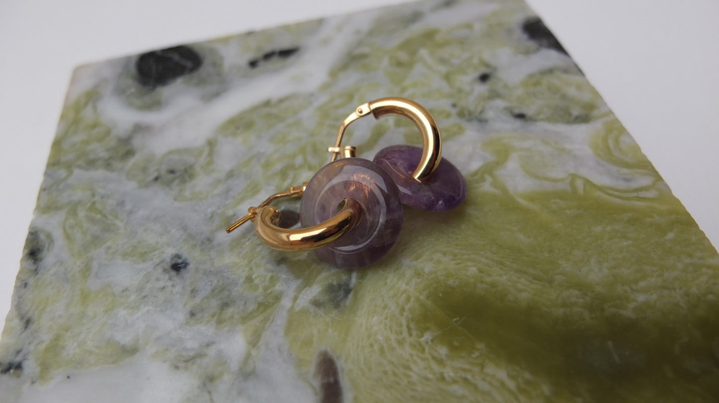 Amethyst Donut On Gold Plated Small Hoop